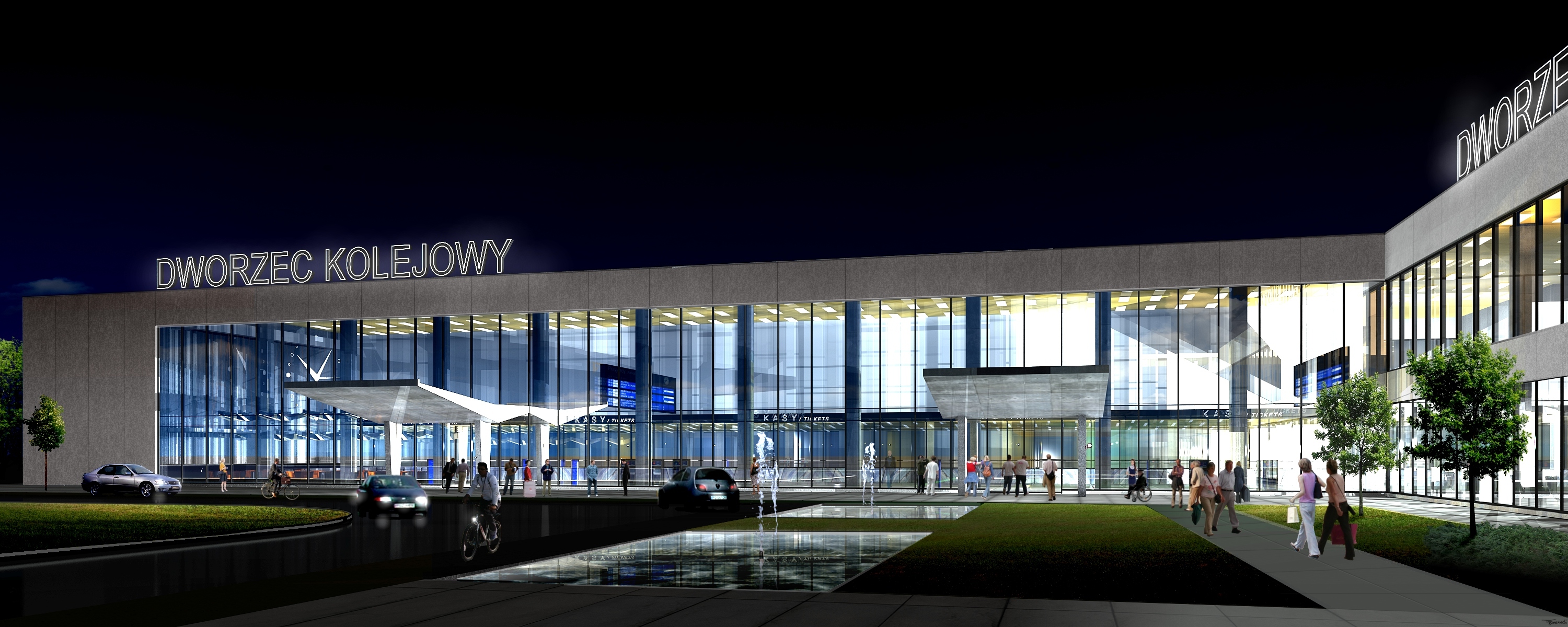 Dworzec Główny po remoncie nocą - wizualizacja Forum Rozwoju Olsztyna